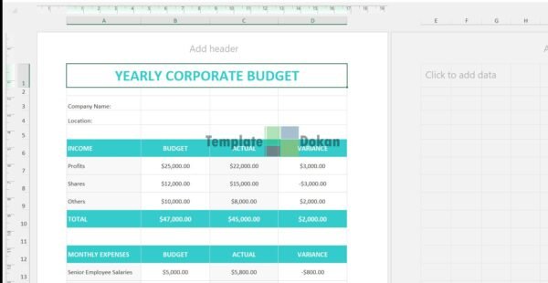 Yearly Corporate Budget Template A